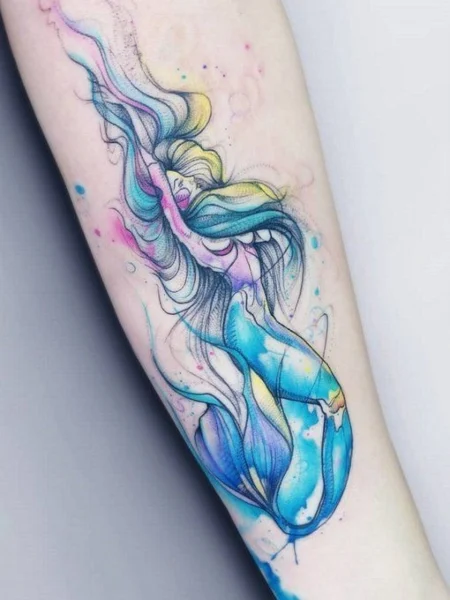 Tatuaje de sirena en acuarela