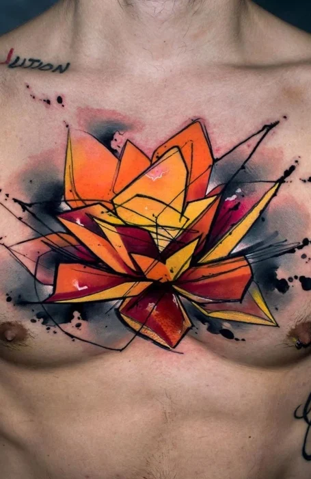 Tatuaje de loto en acuarela para mujeres