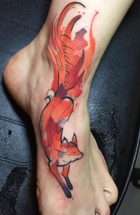 Tatuaje de zorro en acuarela