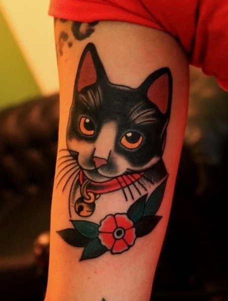 Tatuaje de gato tradicional americano