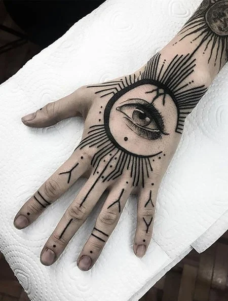Tatuaje de ojo en la mano para hombres