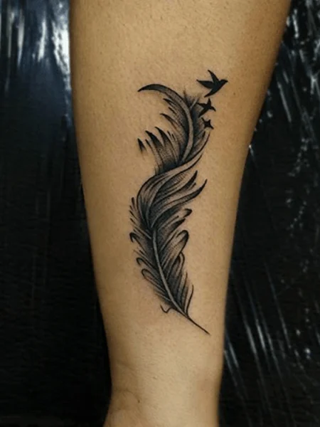 Tatuaje de plumas con pájaros