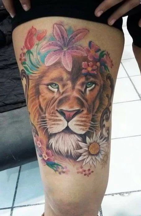 Tatuajes de leónde y flor