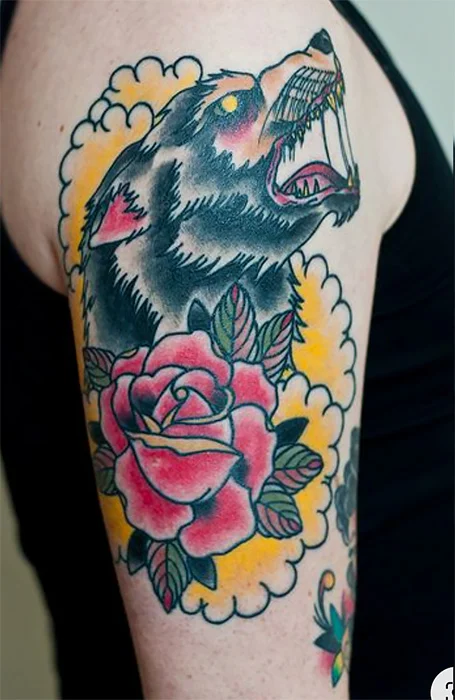 Tatuajes tradicionales americanos de lobo 