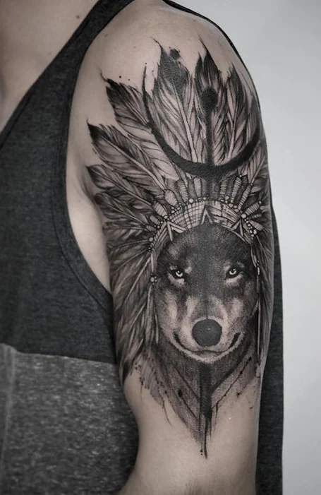 Tatuaje de lobo nativo americano