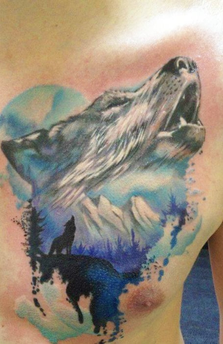 Tatuajes en acuarela de lobo 