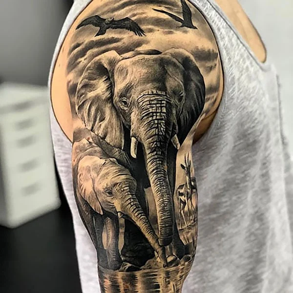Tatuaje de elefante realista