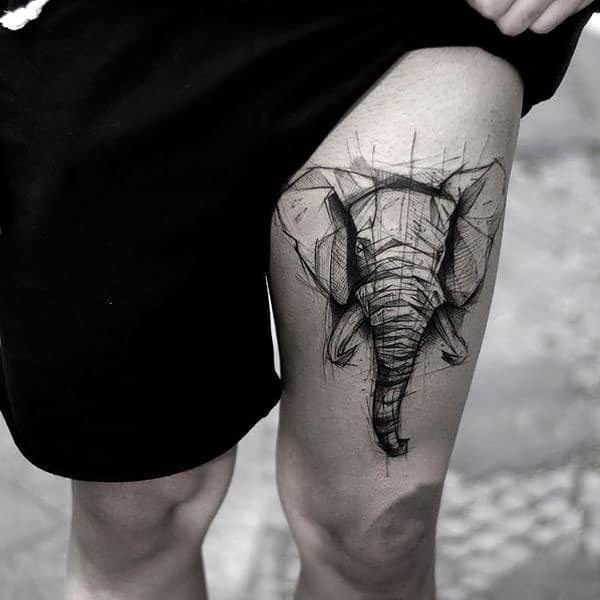 Tatuaje de elefante en el muslo-2